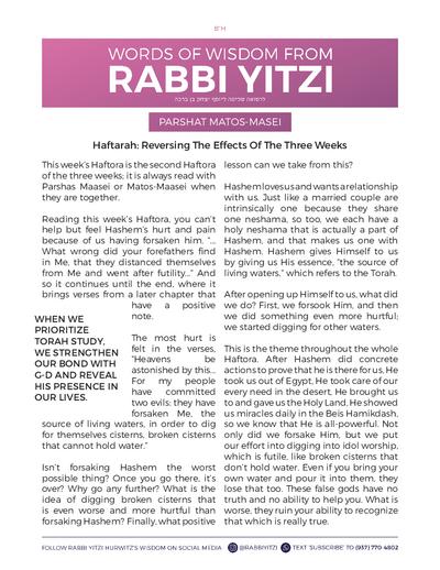 Words of Wisdom from Rabbi Yitzi — Parshas Matos-Massei
