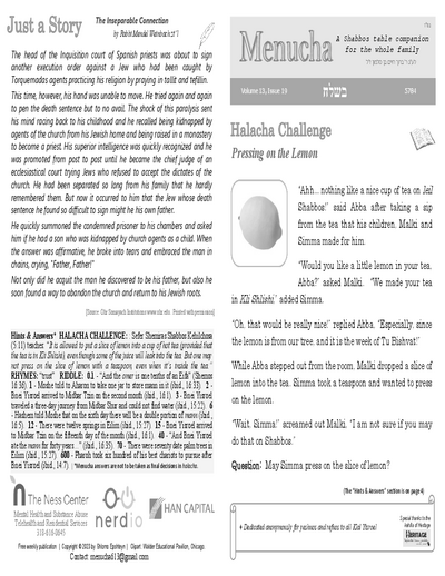 Menucha Magazine — Parshas Beshalach