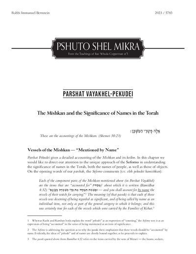 Meshech Chochma — Parshas Vayak'hel-Pekudei