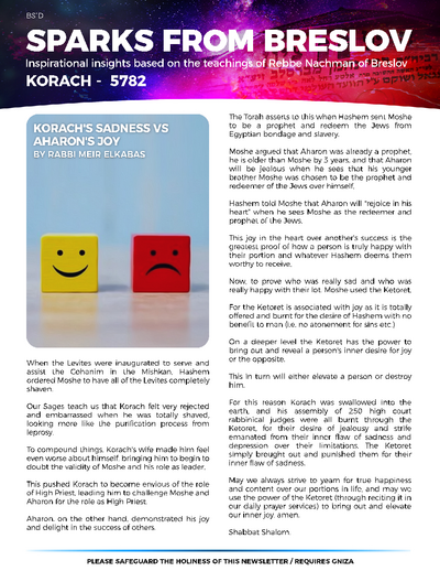 Sparks from Breslov — Parshas Korach