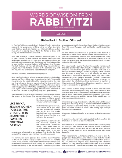 Words of Wisdom from Rabbi Yitzi — Parshas Toldos