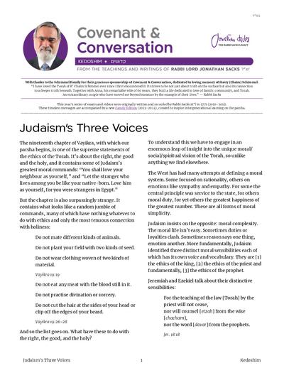 Covenant & Conversation — Parshas Kedoshim