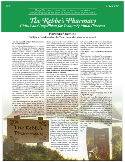 The Rebbe's Pharmacy — Parshas Shemini