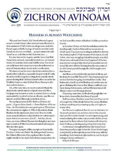 Zichron Avinoam — Parshas Chukas