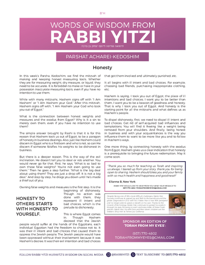 Words of Wisdom from Rabbi Yitzi — Parshas Acharei Mos-Kedoshim