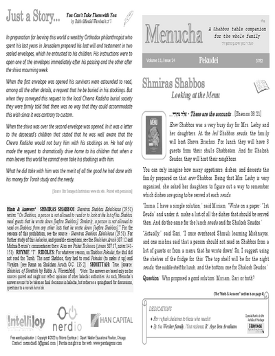 Menucha Magazine — Parshas Pekudei