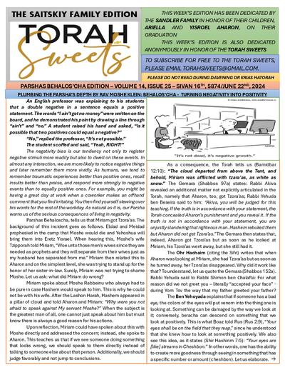 Torah Sweets — Parshas Behaalotcha