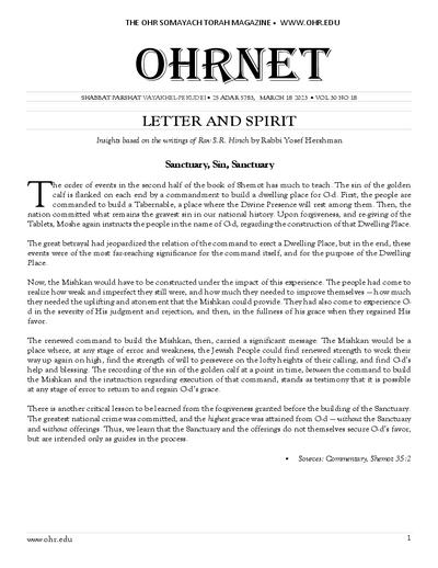 OHRNET — Parshas Vayak'hel-Pekudei
