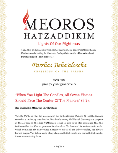 Me'oros Hatzaddikim — Parshas Behaalotcha