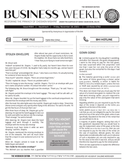 Business Weekly — Parshas Vayishlach