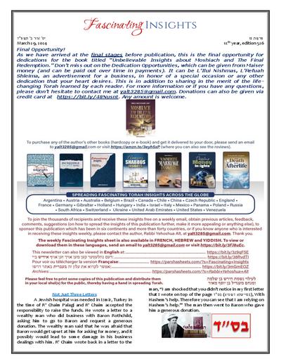 Fascinating Insights — Parshas Tsav