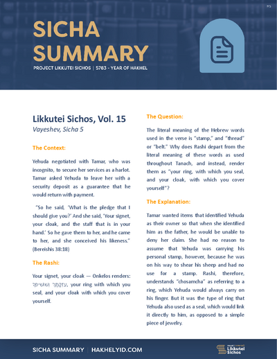 Project Likkutei Sichos — Parshas Vayeishev