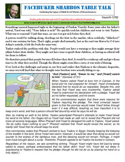 Facebuker Shabbos Table Talk — Parshas Vayechi