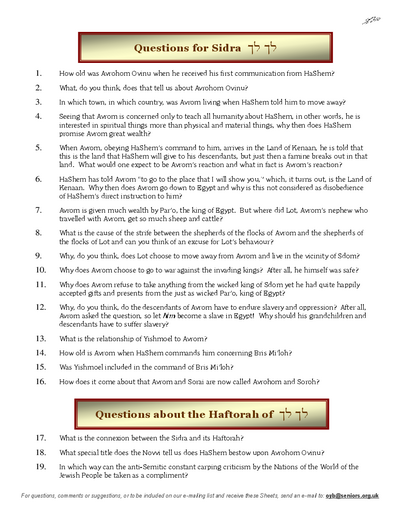 Questions on the Sidra — Parshas Lech-Lecha