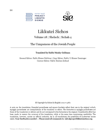 Project Likkutei Sichos — Parshas Shlach