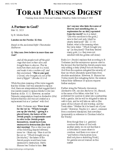 Torah Musings — Parshas Ki Sisa