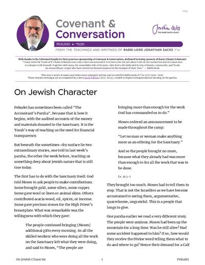 Covenant & Conversation — Parshas Pekudei