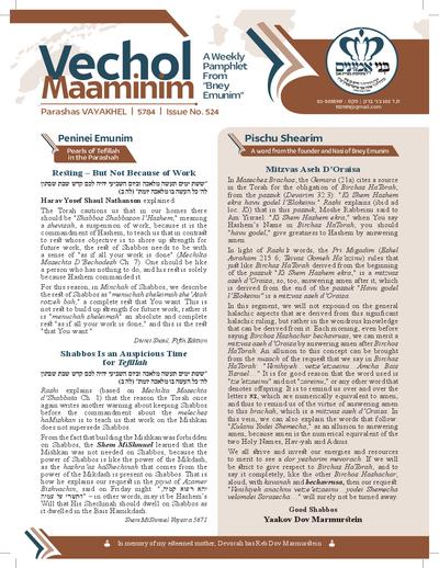 Vechol Maaminim — Parshas Vayak'hel