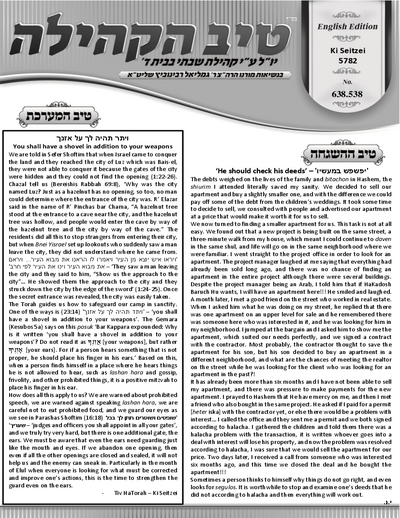 טיב הקהילה English — Parshas Ki Teitzei