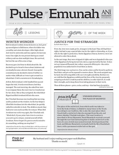 Pulse of Emunah — Parshas Va'eira