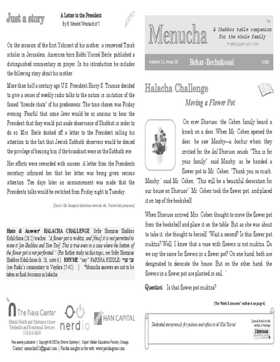 Menucha Magazine — Parshas Behar-Bechukosai