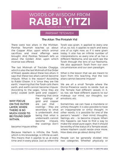 Words of Wisdom from Rabbi Yitzi — Parshas Tetzaveh