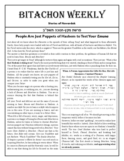 Bitachon Weekly — Parshas Mikeitz