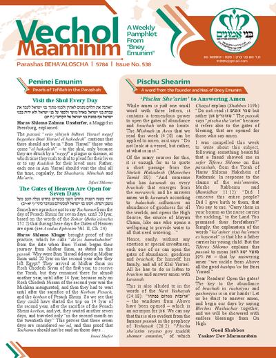 Vechol Maaminim — Parshas Behaalotcha