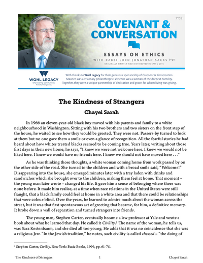 Covenant & Conversation — Parshas Chayei Sarah