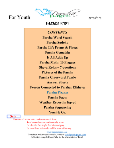 Parsha Pages Youth — Parshas Va'eira