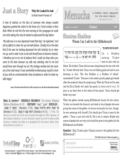 Menucha Magazine — Parshas Chukas