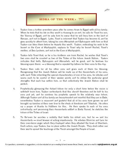 Questions on the Sidra — Parshas Vayechi