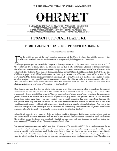 OHRNET — Parshas Tsav