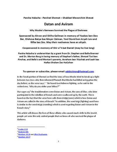 Parsha Halacha — Parshas Shemos