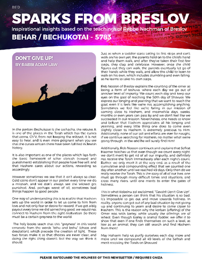 Sparks from Breslov — Parshas Behar-Bechukosai