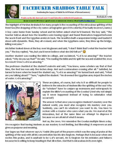 Facebuker Shabbos Table Talk — Parshas Beshalach
