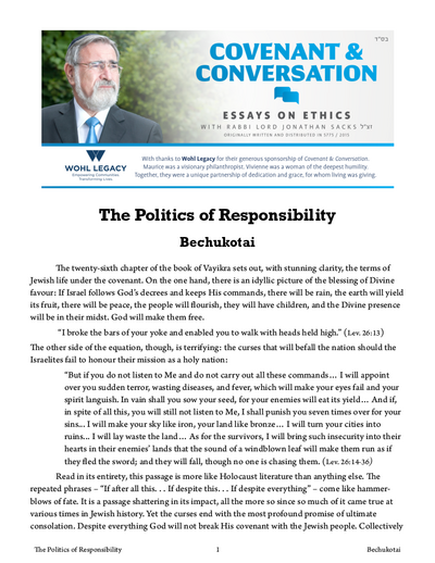 Covenant & Conversation — Parshas Bechukosai