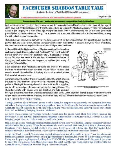 Facebuker Shabbos Table Talk — Parshas Vayeira