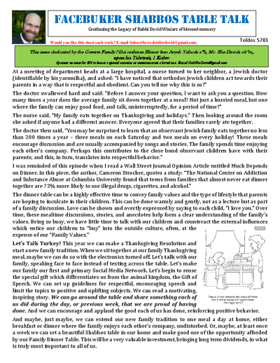 Facebuker Shabbos Table Talk — Parshas Toldos