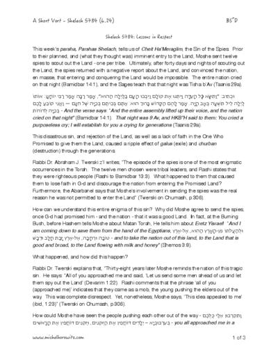 Michal Horowitz - Shiurim & Classes — Parshas Shlach
