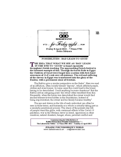 Chabad Research Unit — Parshas Metzora