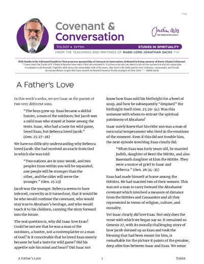 Covenant & Conversation — Parshas Toldos
