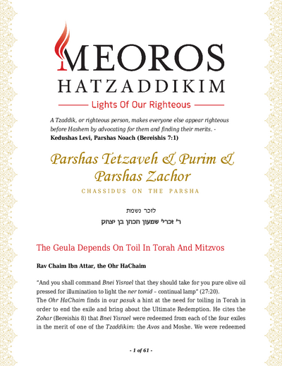 Me'oros Hatzaddikim — Parshas Tetzaveh