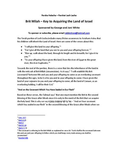 Parsha Halacha — Parshas Lech-Lecha