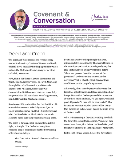 Covenant & Conversation — Parshas Yisro