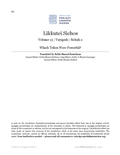 Project Likkutei Sichos — Parshas Vayigash