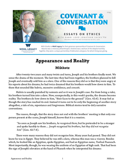 Covenant & Conversation — Parshas Mikeitz