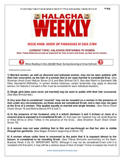 Halacha Weekly — Parshas Ki Sisa