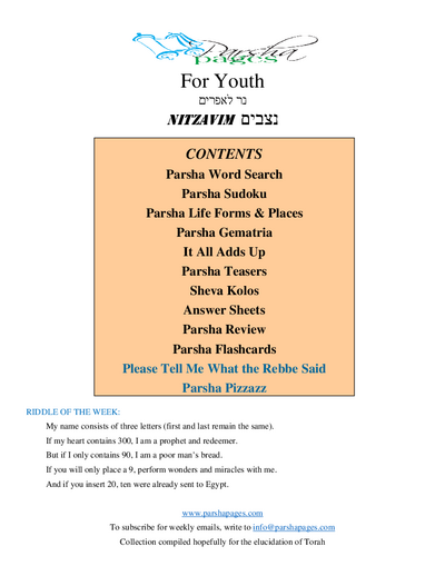 Parsha Pages Youth — Parshas Nitzavim