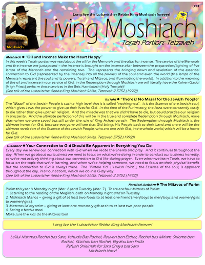 Living Moshiach — Parshas Tetzaveh